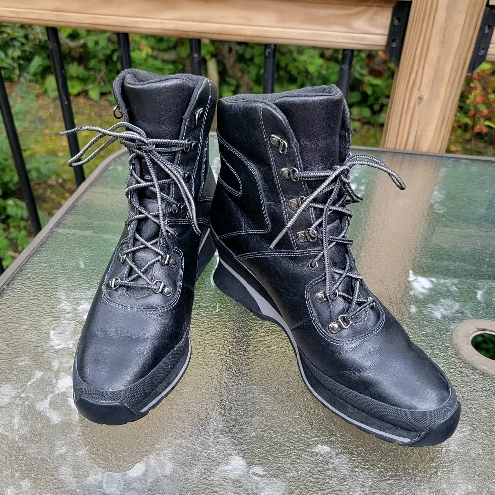 EUC Timberland Leather Lace Up High Heel‎ Wedge Ankle Boots Booties 9.5 M